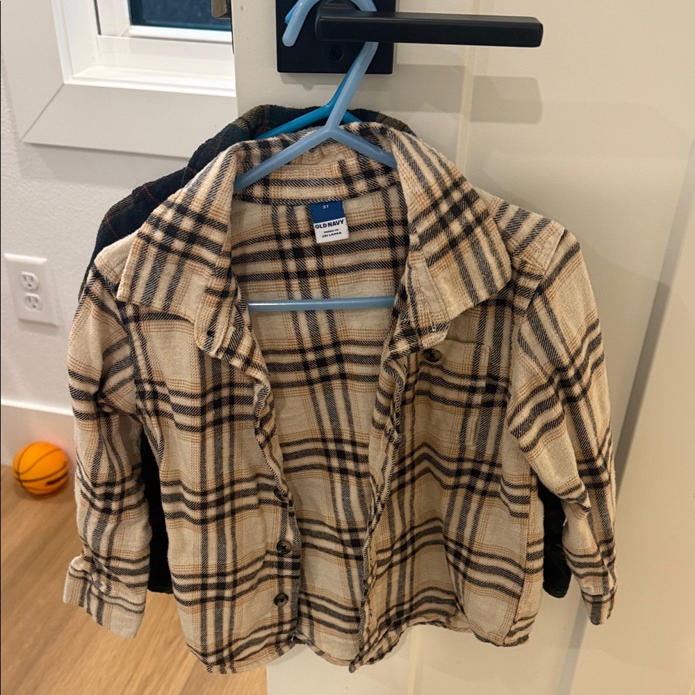 Old Navy Beige and Black Plaid Shirt